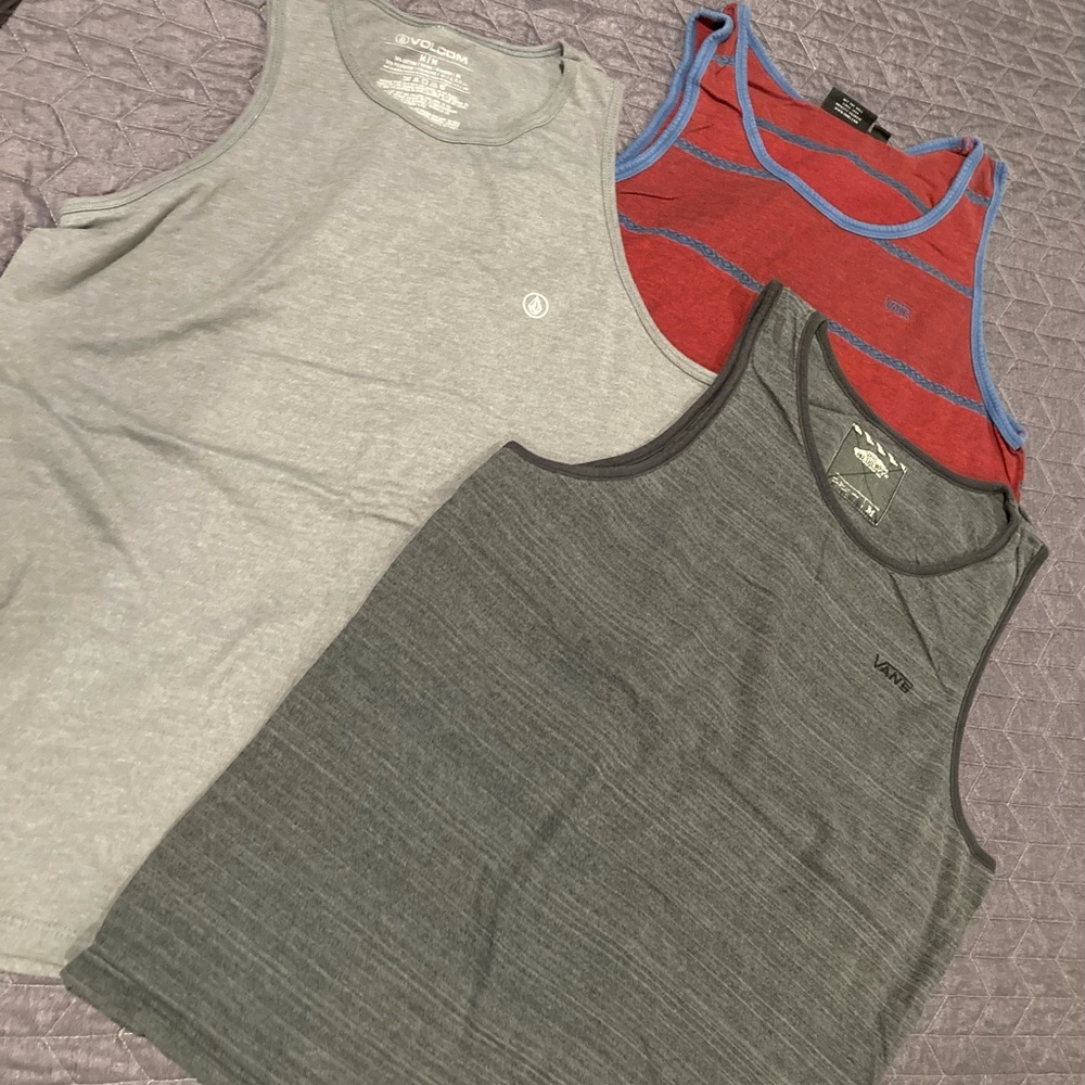 Volcom Gray, Red, and Dark Gray Tank Tops